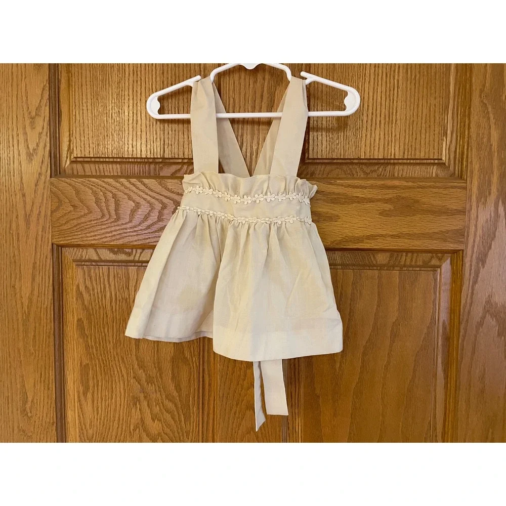Vintage Peaches Cream Patchwork Doll Dress and Cream Pinafore Apron Set Kids‎